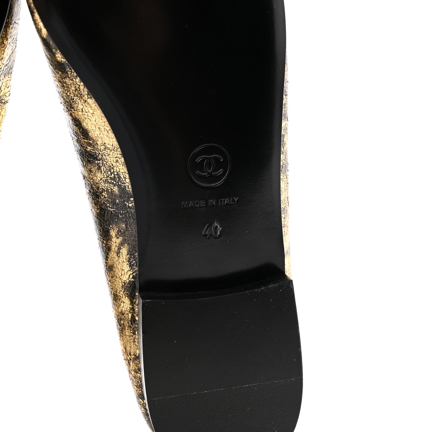 Chanel Laminated Suede Goatskin Cap Toe CC Ballerina Flats 40 Gold 7 of 9