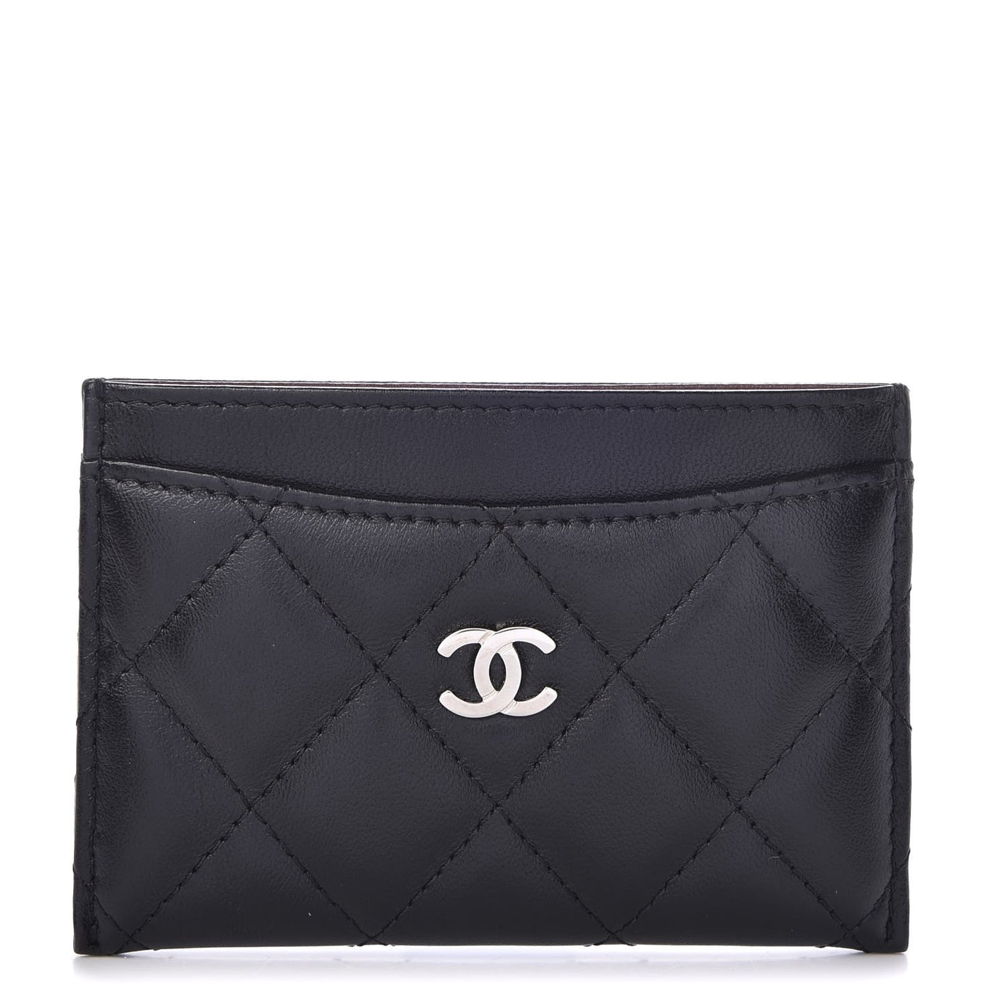 Lambskin Quilted Card Holder Black