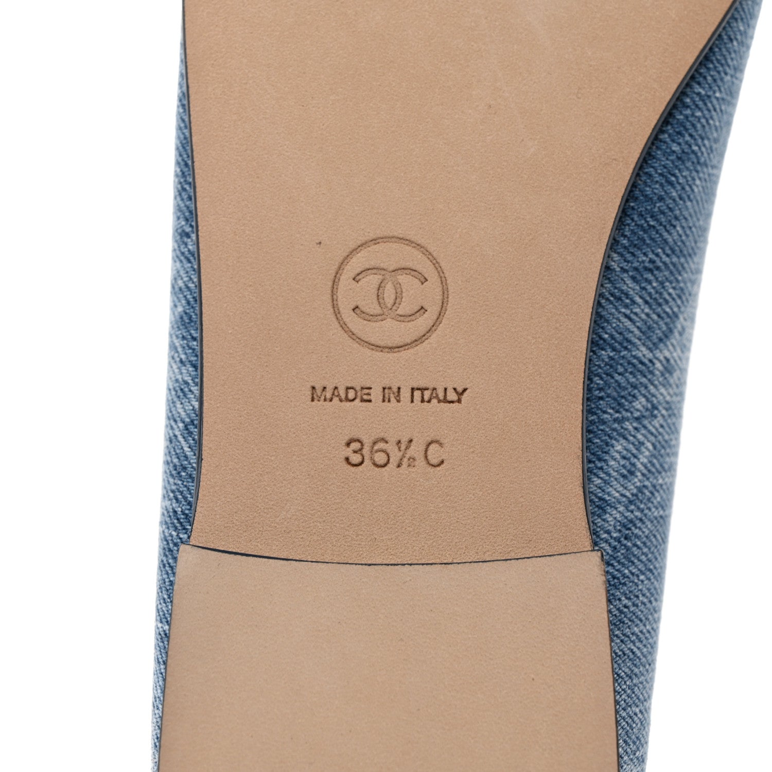 Chanel Denim Printed CC Cap Toe Ballerina Flats 36.5 Light Blue White 8 of 9