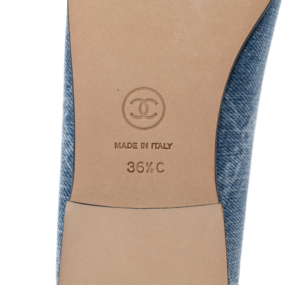 Chanel Denim Printed CC Cap Toe Ballerina Flats 36.5 Light Blue White 8 of 9