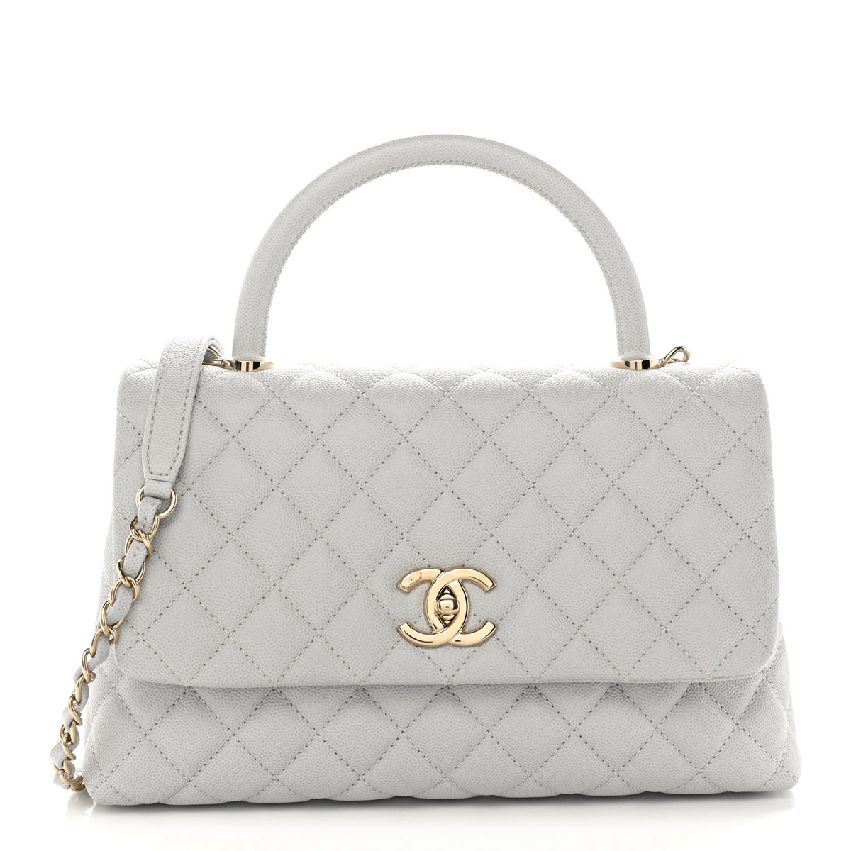Caviar Quilted Small Coco Handle Flap Light Grey