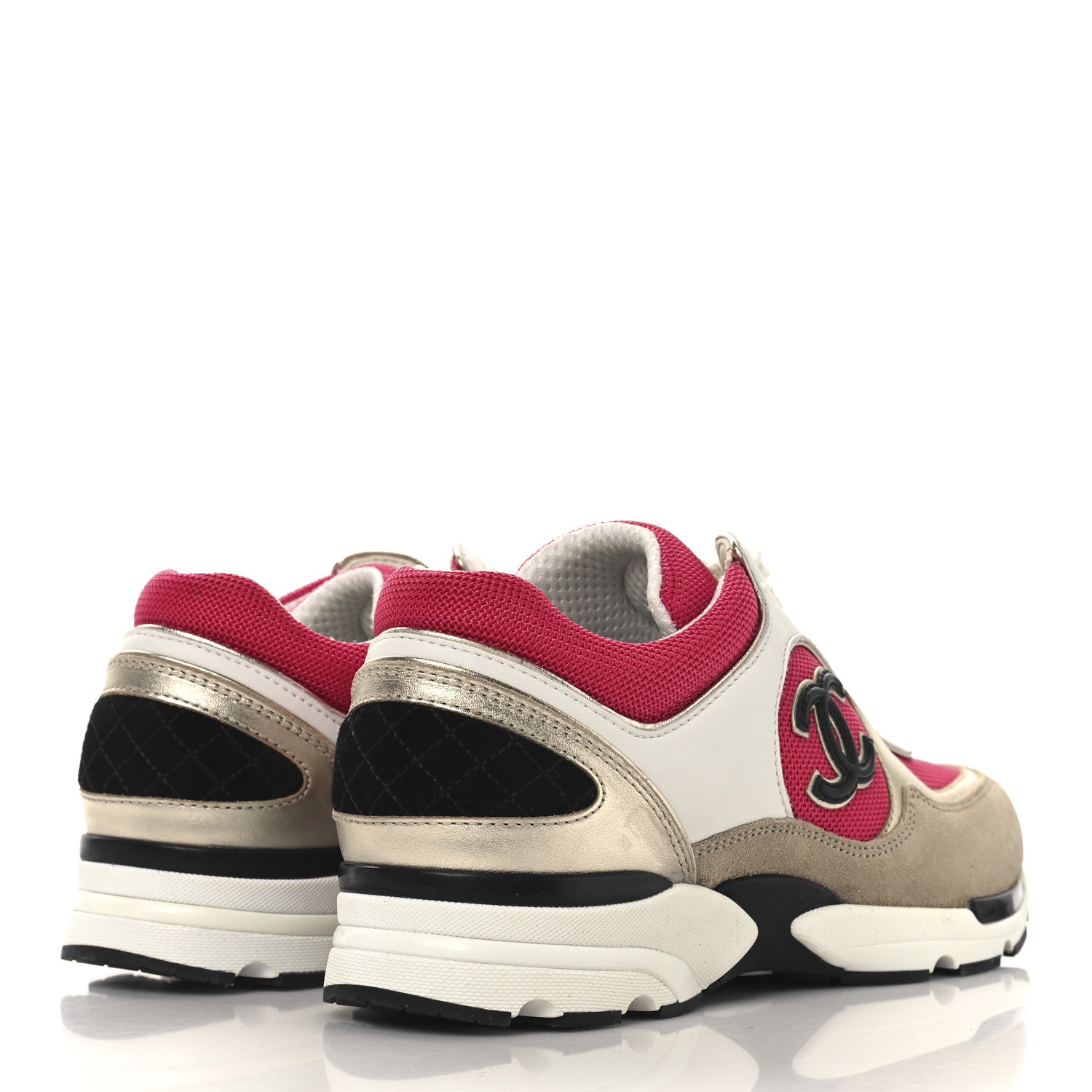 Chanel Mesh Suede Metallic Calfskin Womens CC Sneakers 39 White Pink Beige Gold 5 of 10