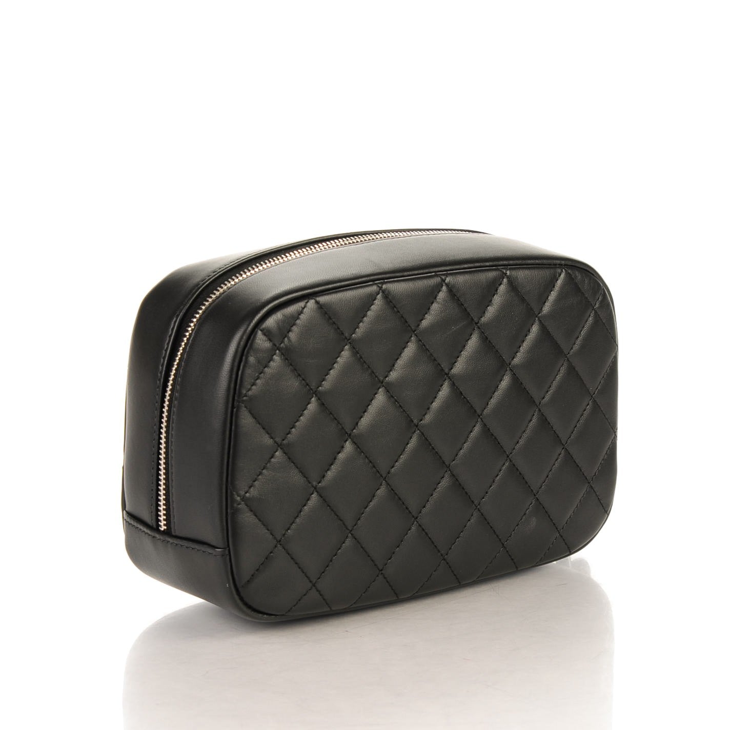 Lambskin Quilted Curvy Pouch Cosmetic Case Black