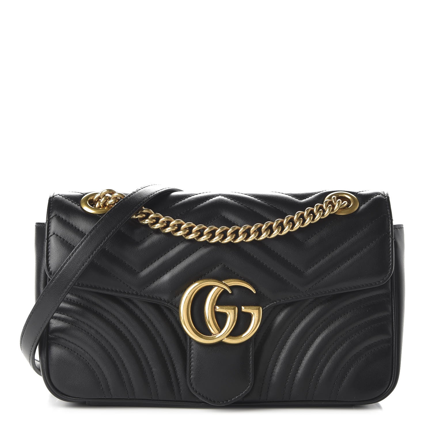 Gucci Calfskin Matelasse Small GG Marmont Shoulder Bag Black 1 of 11