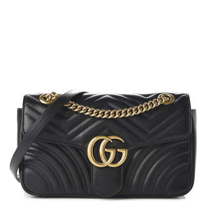 Gucci Calfskin Matelasse Small GG Marmont Shoulder Bag Black 1 of 11