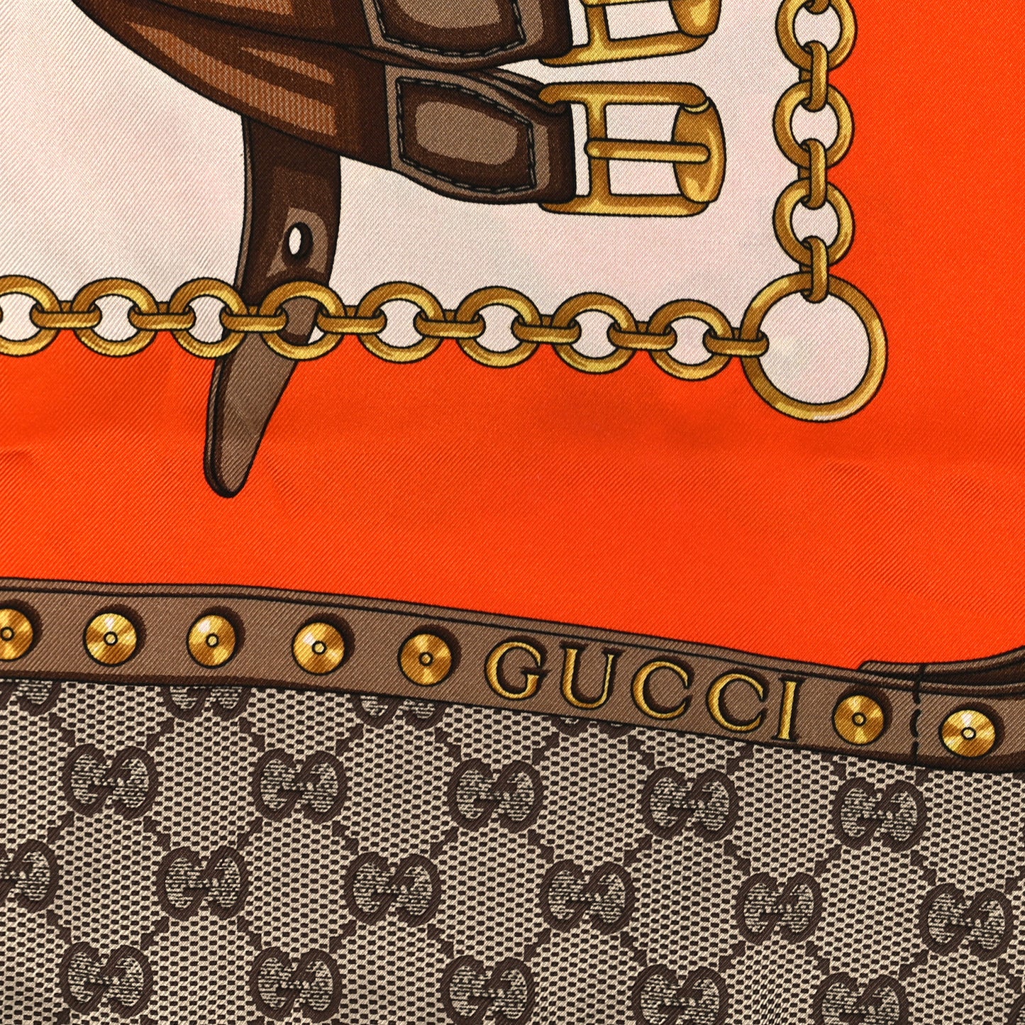 Silk Twill GG Monogram New Panshie Square Scarf Orange Pink