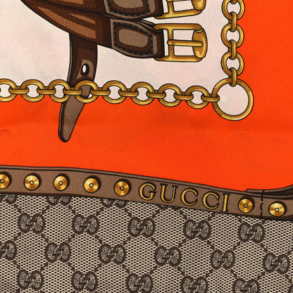 Gucci Silk Twill GG Monogram New Panshie Square Scarf Orange Pink 2 of 3