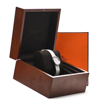 Hermes Stainless Steel Alligator Diamond Mother of Pearl 28mm Arceau Cavales Quartz Watch Blanc 5 of 5