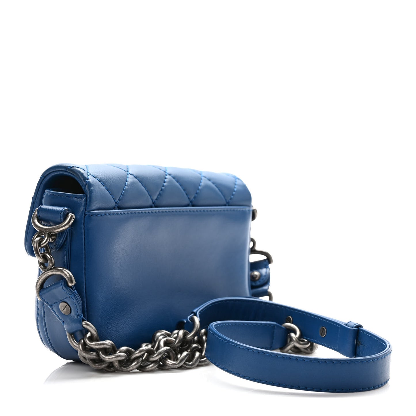 Calfskin Quilted Small Rock My Shoulder Flap Blue
