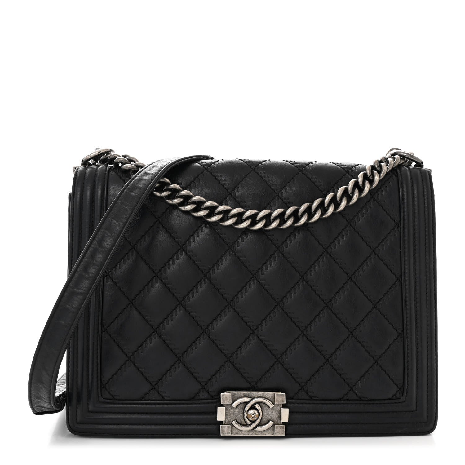Chanel Calfskin Embossed Stitch Large Boy Flap Black 1 of 10