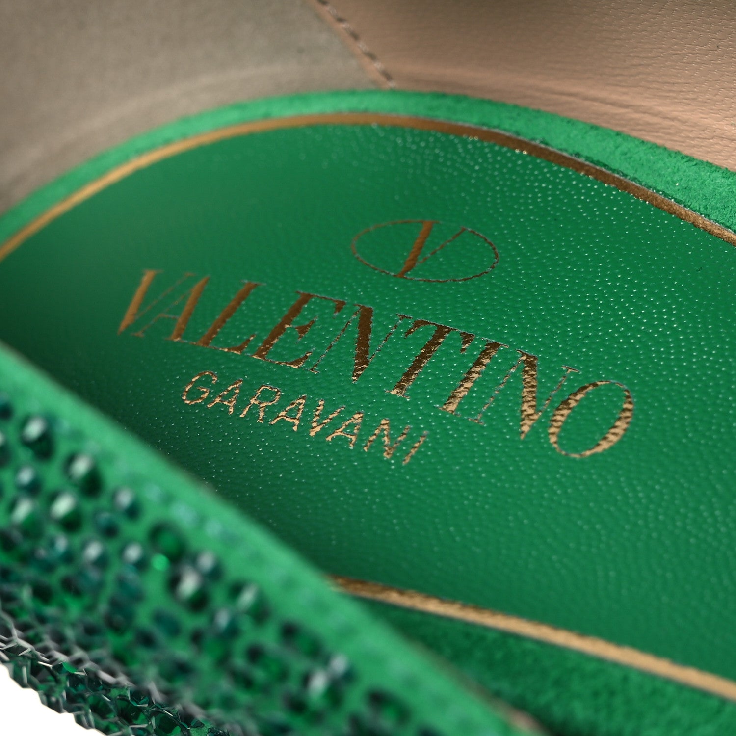 Valentino Garavani Crystal Suede Tan-Go 55/155mm Platform Pumps 37 Emerald 8 of 10