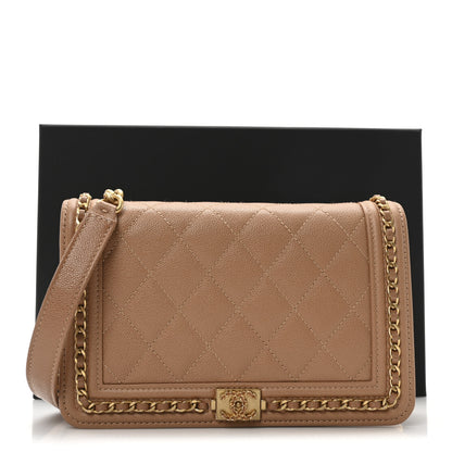 Chanel Caviar Quilted Chain Around Boy Wallet On Chain WOC Beige 11 of 11