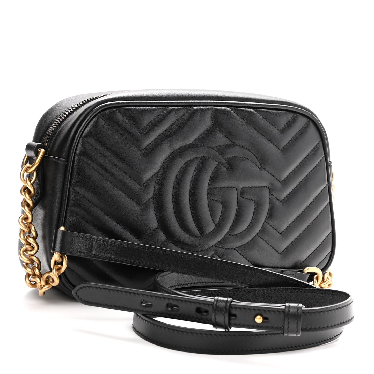 Calfskin Matelasse Small GG Marmont Chain Shoulder Bag Black