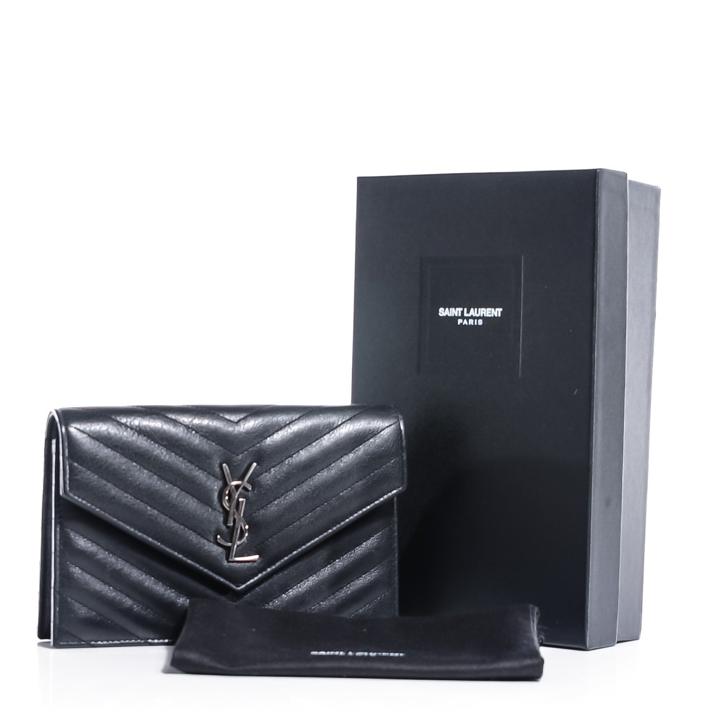 Calfskin Matelasse Chevron Monogram Chain Wallet Black