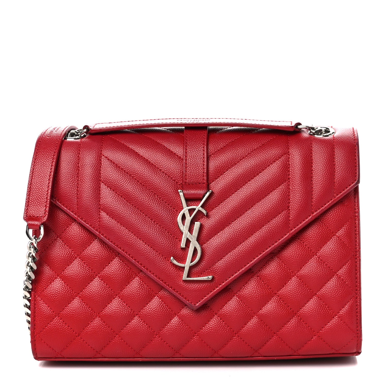 Saint Laurent Grain De Poudre Textured Mixed Matelasse Triquilt Medium Monogram Satchel Rouge Eros 1 of 10