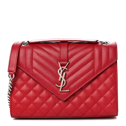 Saint Laurent Grain De Poudre Textured Mixed Matelasse Triquilt Medium Monogram Satchel Rouge Eros 1 of 10