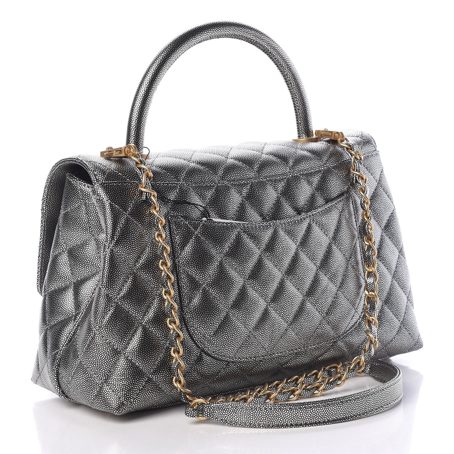 Chanel Metallic Caviar Quilted Small Coco Handle Flap Silver 3 of 14