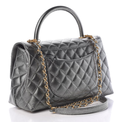 Chanel Metallic Caviar Quilted Small Coco Handle Flap Silver 3 of 14