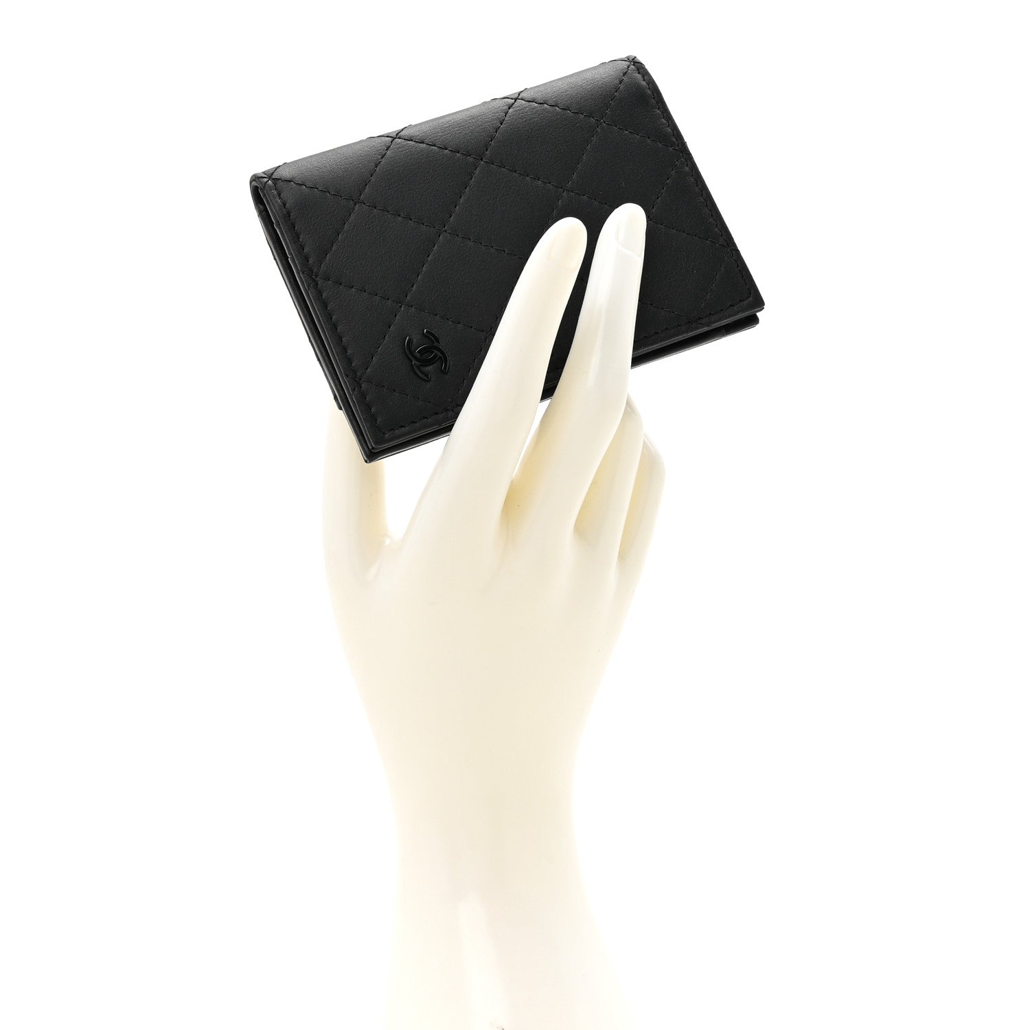 Chanel Grained Calfskin Quilted Card Holder Wallet So Black
