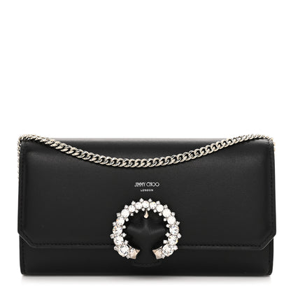 Jimmy Choo Smooth Calfskin Crystal Embellished Chain Wallet Black 1 of 10