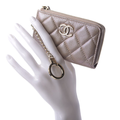 Chanel Iridescent Caviar Quilted Key Holder Case Light Gold 2 of 8