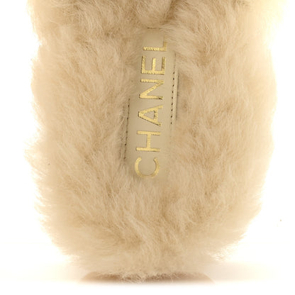 Chanel Suede Shearling CC Cap Toe Mules 40 Beige Black 7 of 10