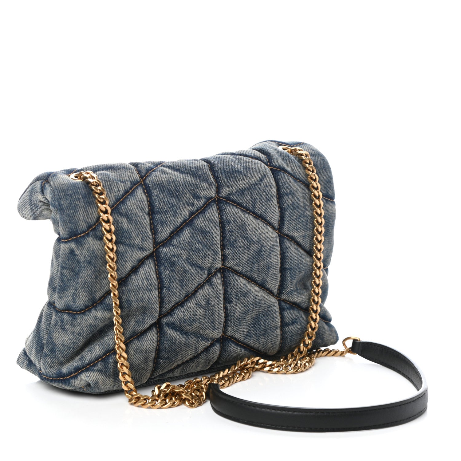 Saint Laurent Denim Quilted Toy Loulou Puffer Monogram Chain Satchel Blue Black 6 of 17