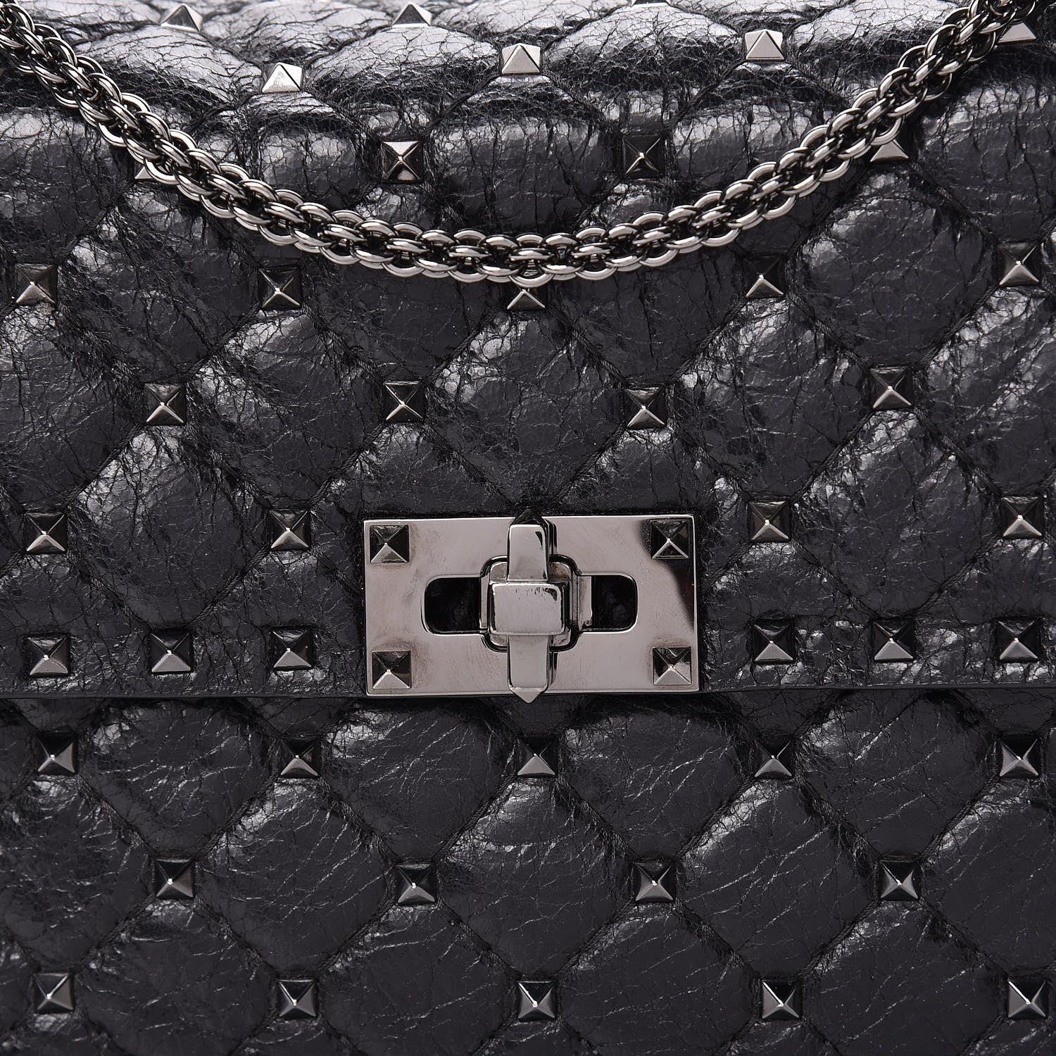 Valentino Garavani Craquele Nappa Medium Rockstud Spike Shoulder Bag Black 7 of 11