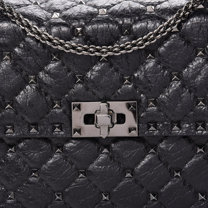 Valentino Garavani Craquele Nappa Medium Rockstud Spike Shoulder Bag Black 7 of 11