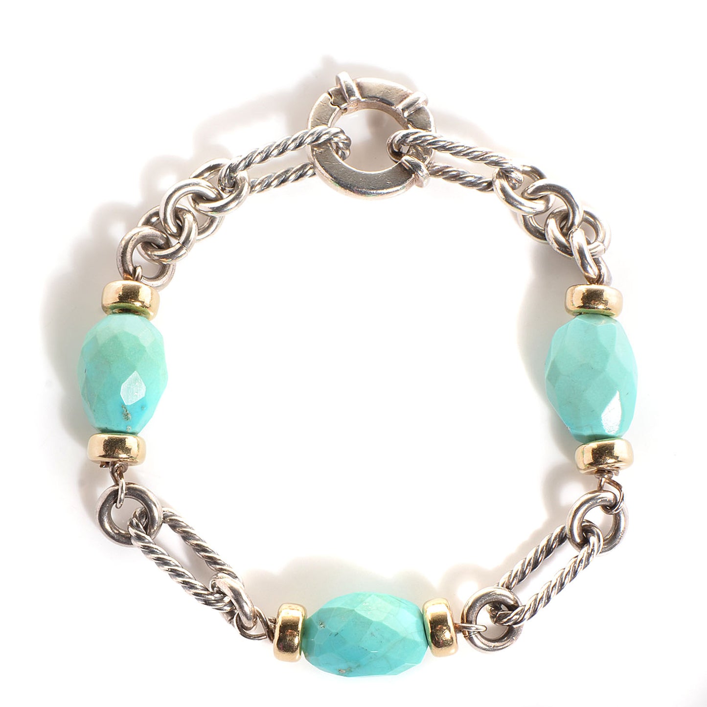 Sterling Silver and 18k Gold Turquoise Figaro Bracelet