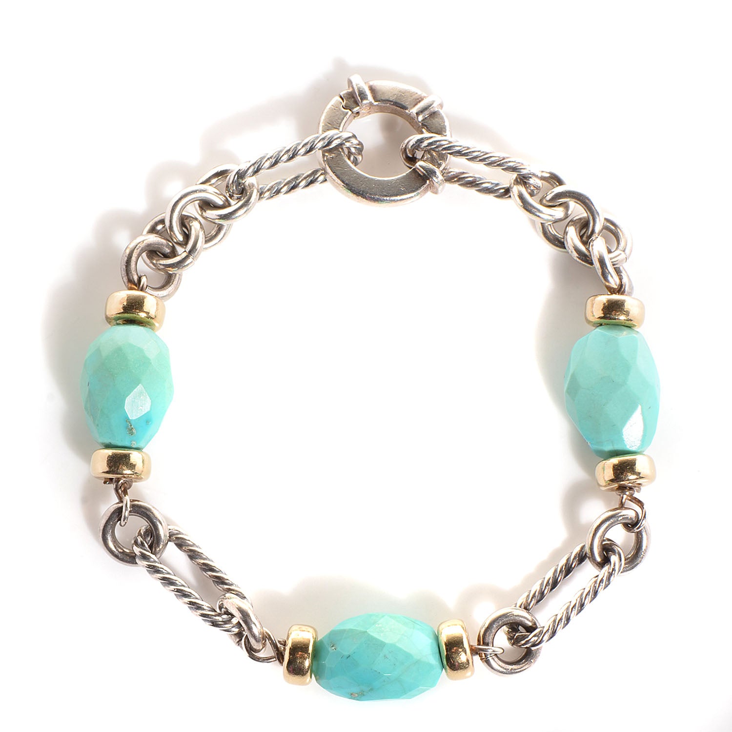 David Yurman Sterling Silver and 18k Gold Turquoise Figaro Bracelet 1 of 5