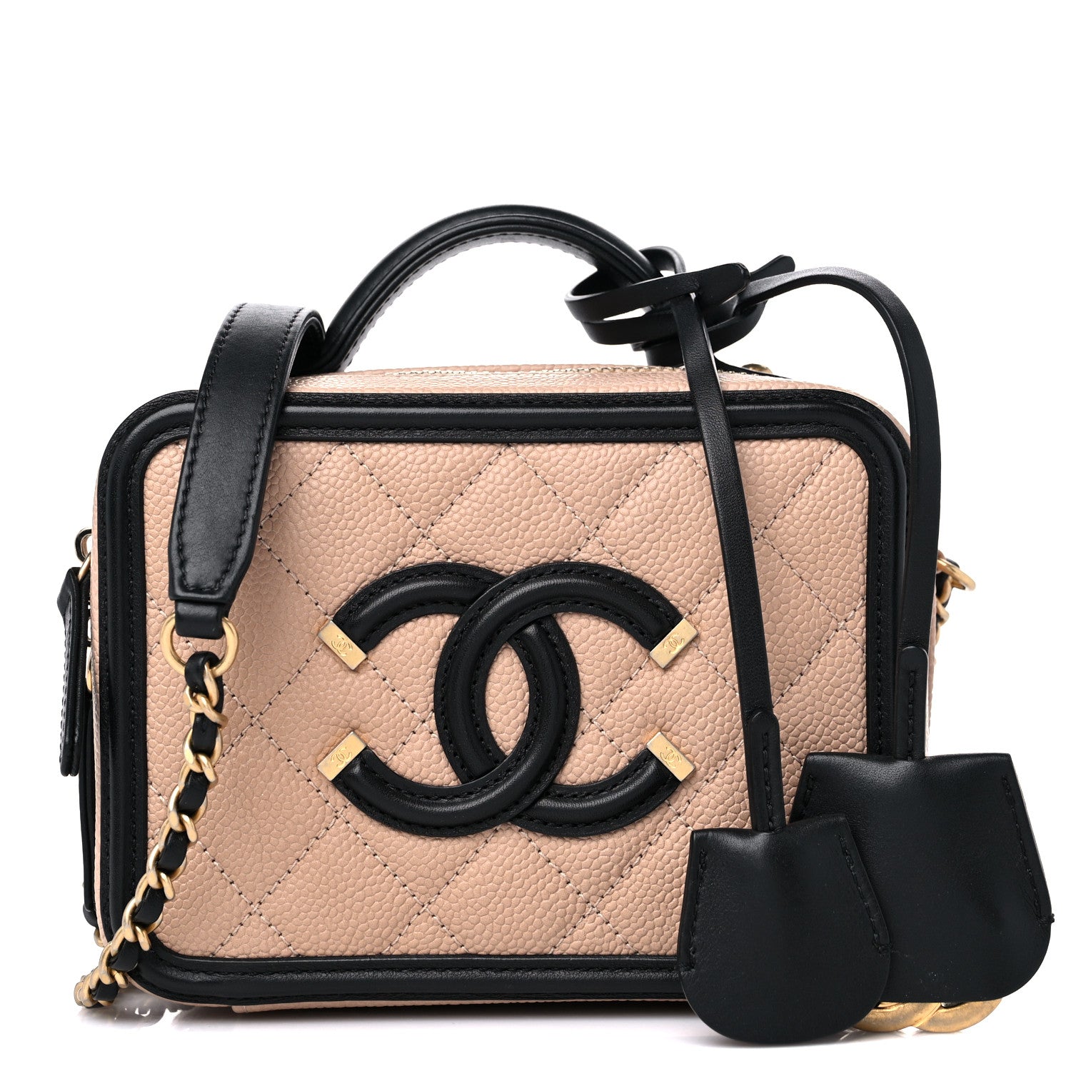 Chanel Caviar Quilted Small CC Filigree Vanity Case Beige Black 1 of 11