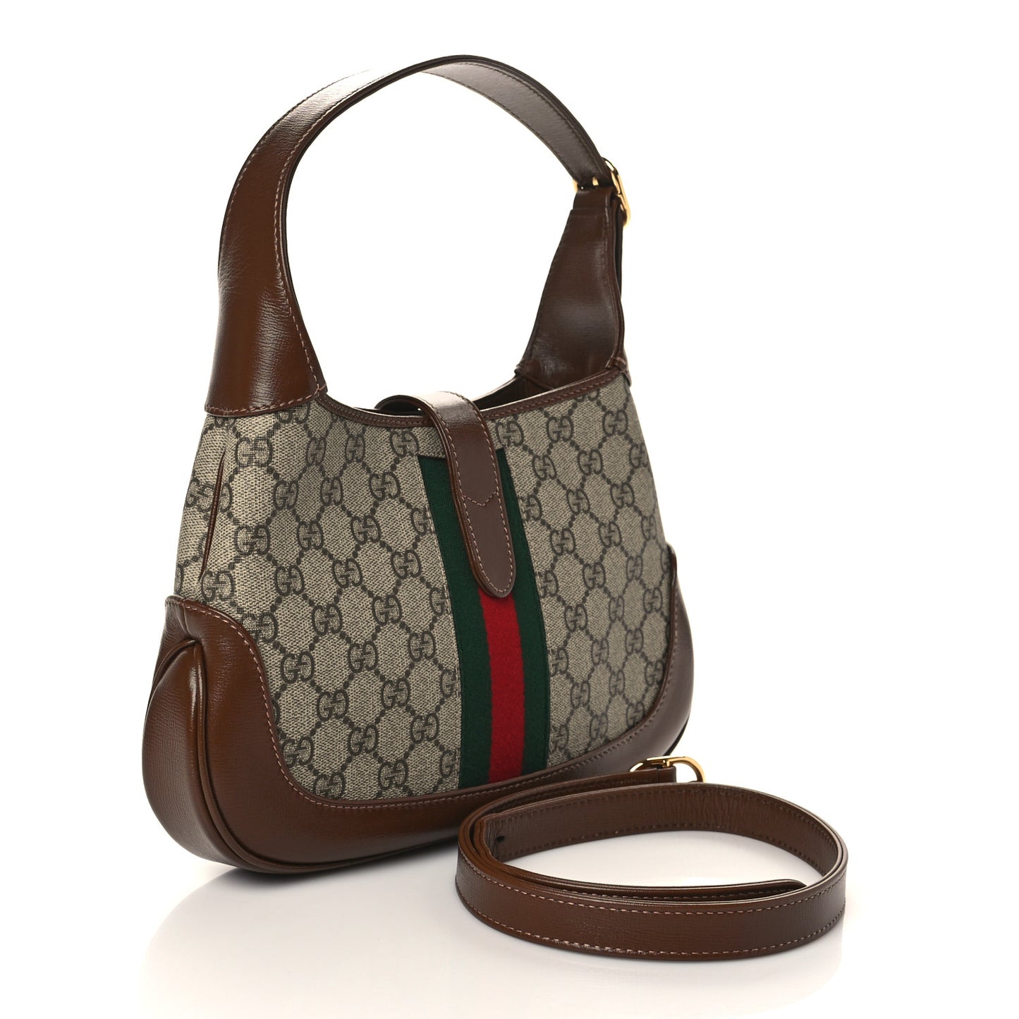GG Supreme Monogram Azalea Calfskin Web Small Jackie 1961 Hobo Beige Ebony Brown Sugar