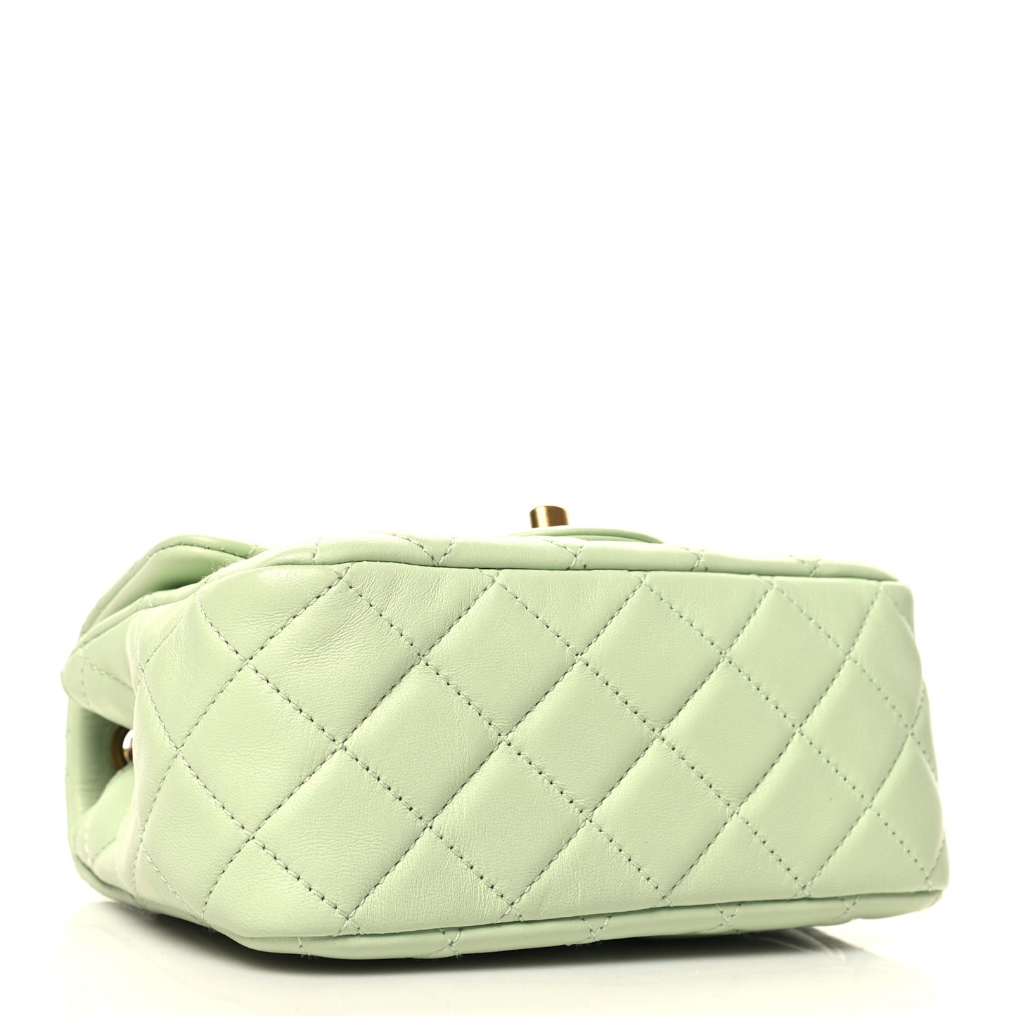Lambskin Quilted Mini Pearl Crush Flap Light Green