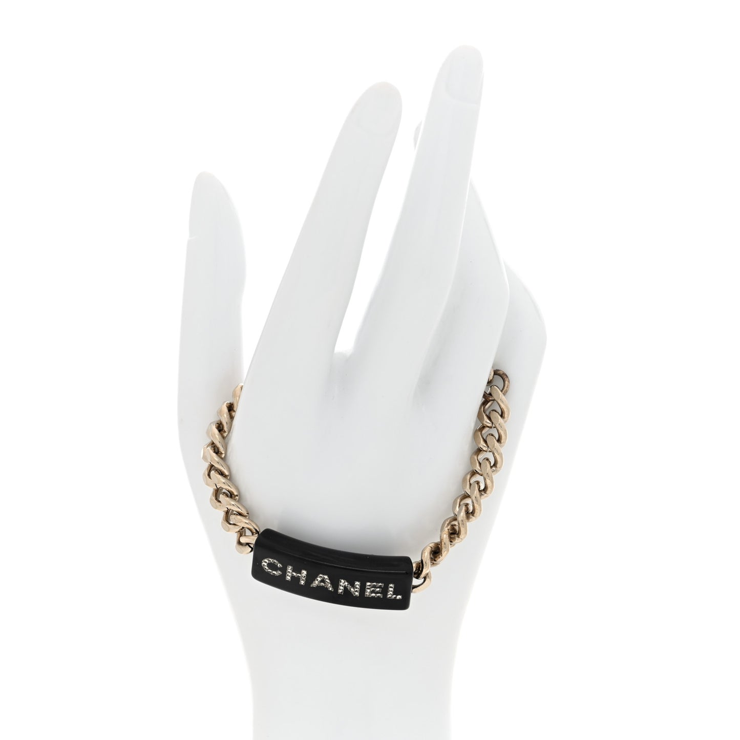 Metal Resin Crystal Chain Logo Bracelet Gold Black