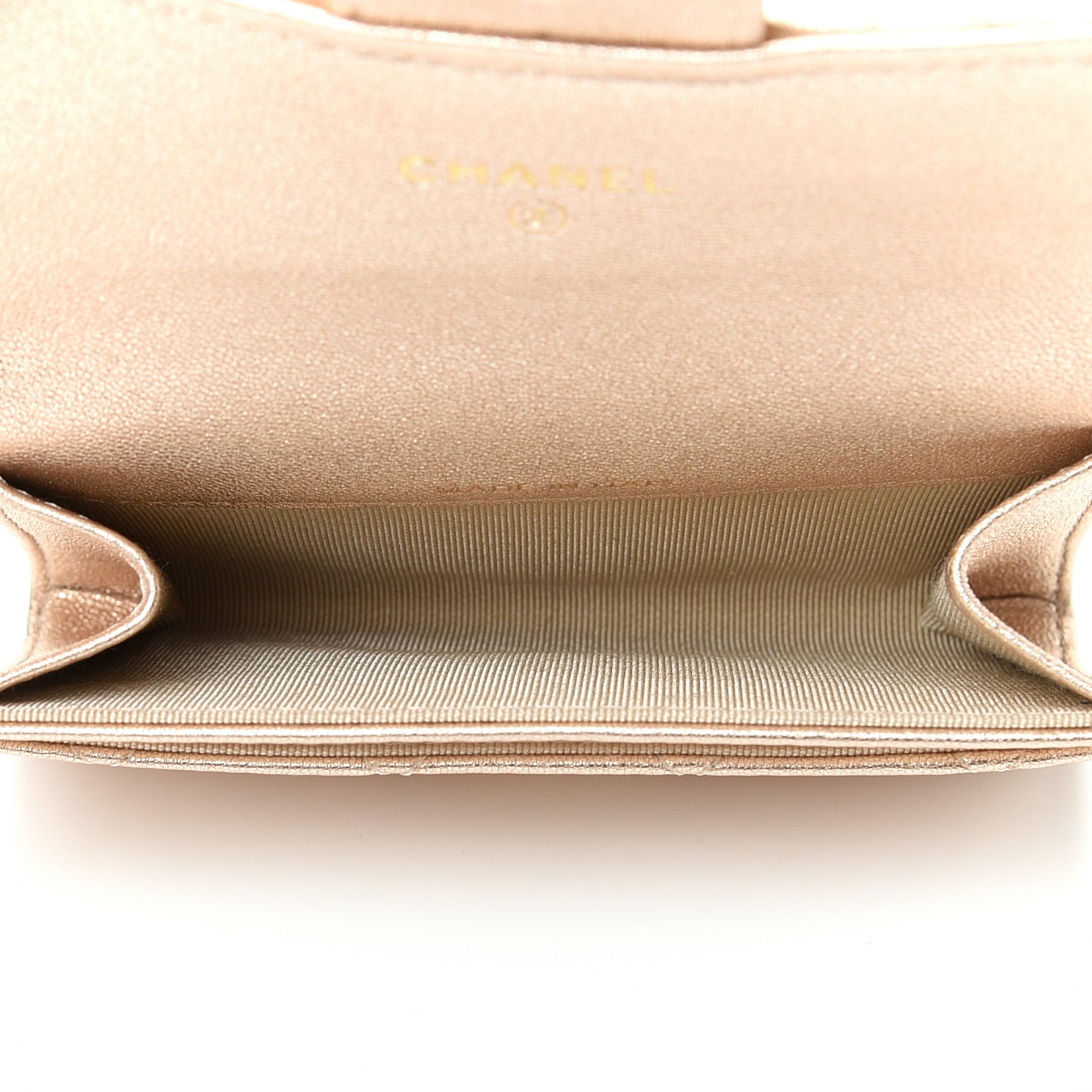 Metallic Lambskin Quilted Flap Card Holder Wallet Gold