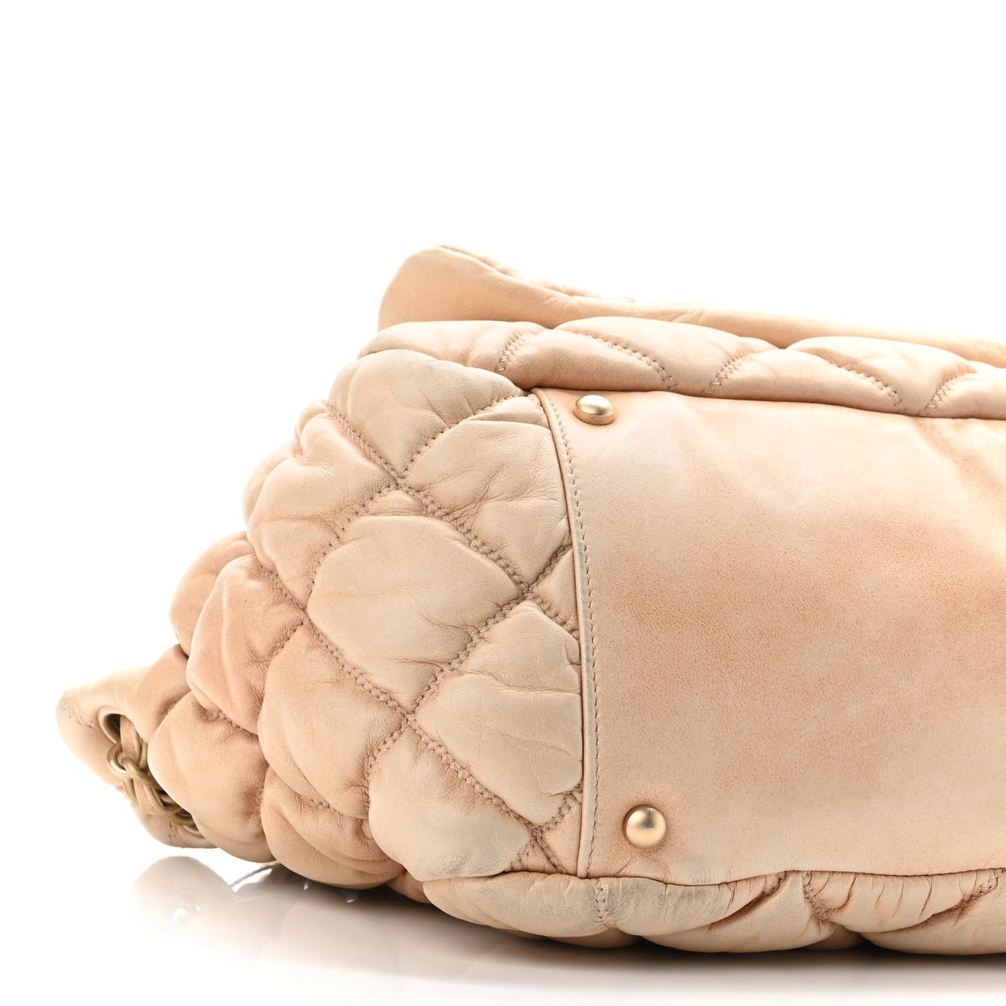 Lambskin Bubble Quilt Accordion Flap Beige