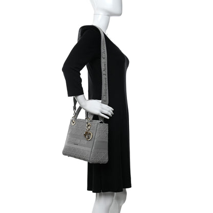 Christian Dior Canvas Embroidered Cannage Medium Lady D-Lite Gray 2 of 12