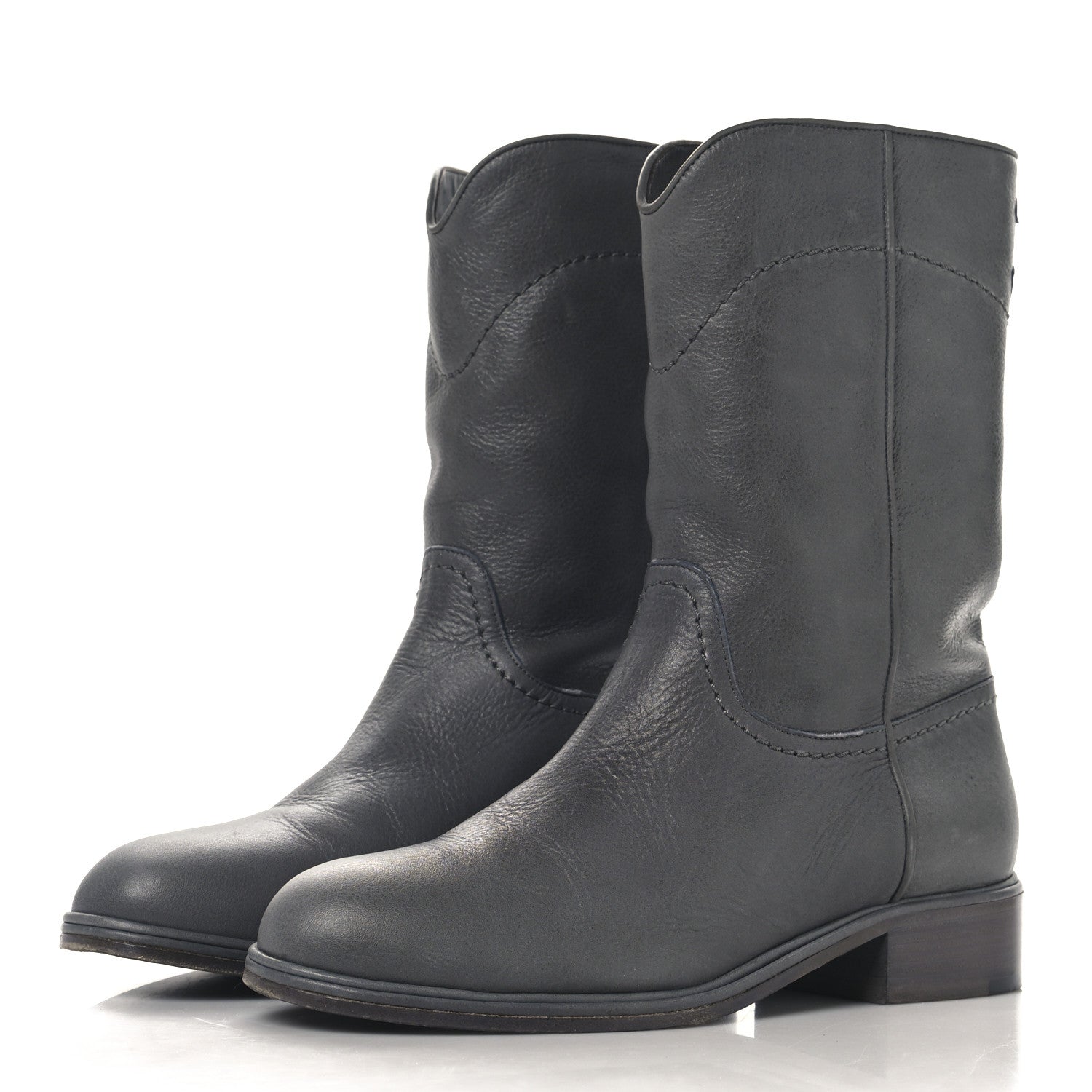 Chanel Calfskin Ascot CC Boots 37.5 Gray 3 of 9