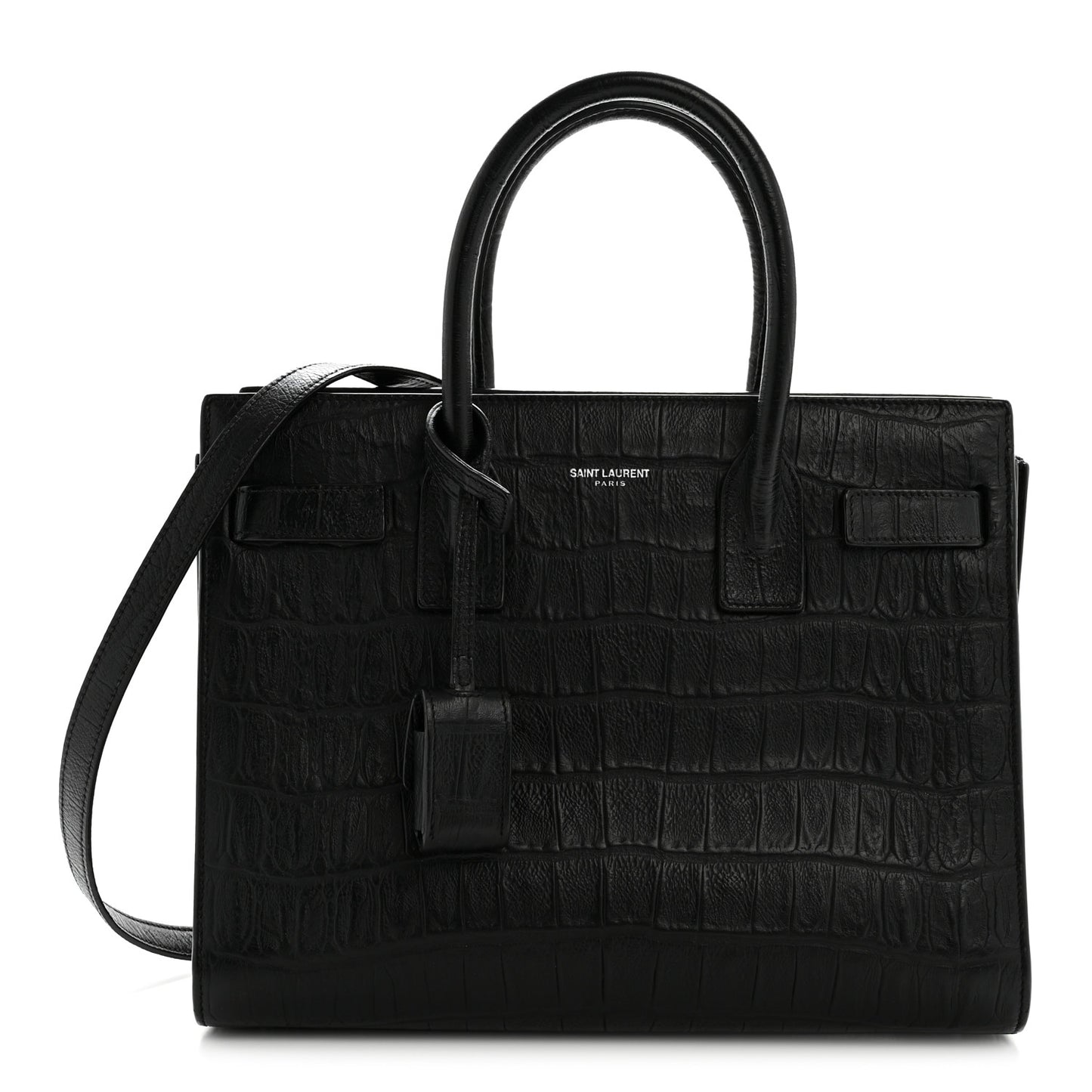 Calfskin Crocodile Embossed Baby Sac De Jour Black