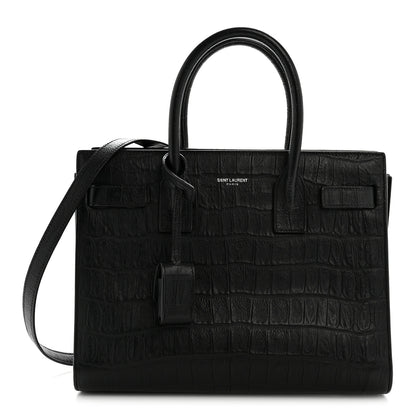 Saint Laurent Calfskin Crocodile Embossed Baby Sac De Jour Black 1 of 14