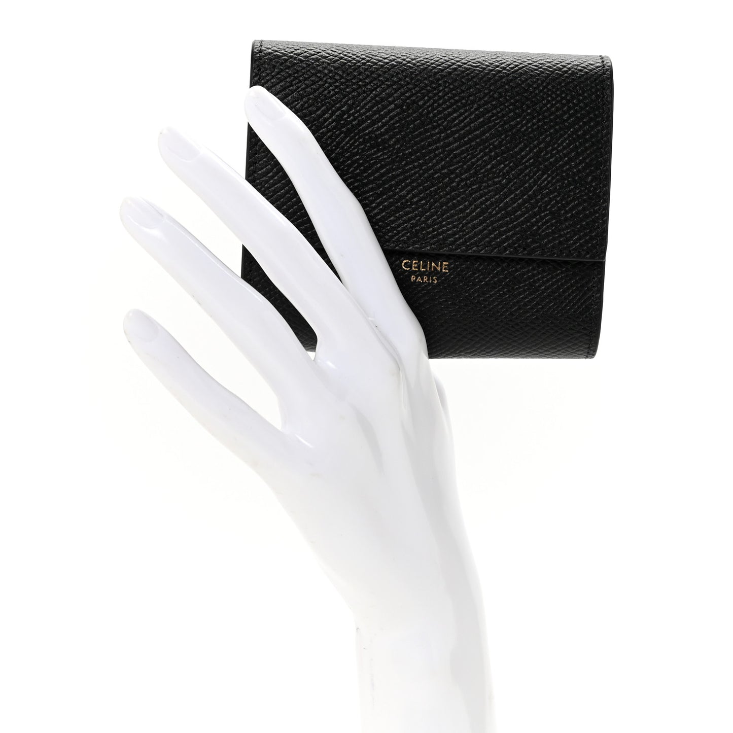 Grained Calfskin Small Tri-Fold Wallet Black