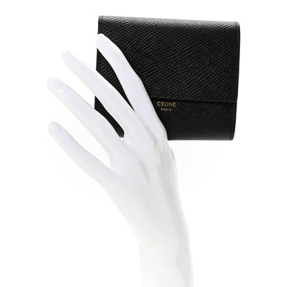Celine Grained Calfskin Small Tri-Fold Wallet Black 2 of 8
