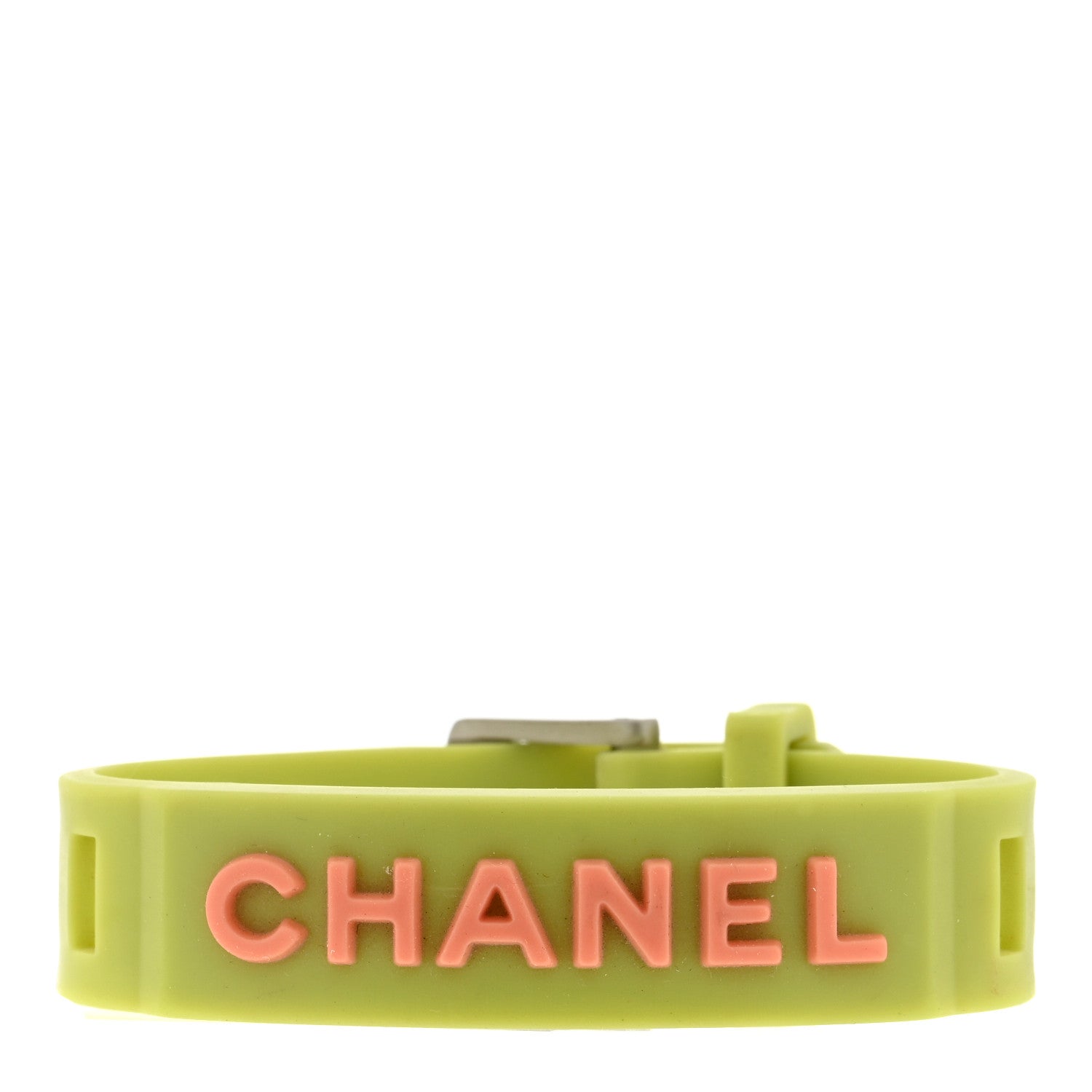 Chanel CC Rubber Bracelet Lime Coral 1 of 3