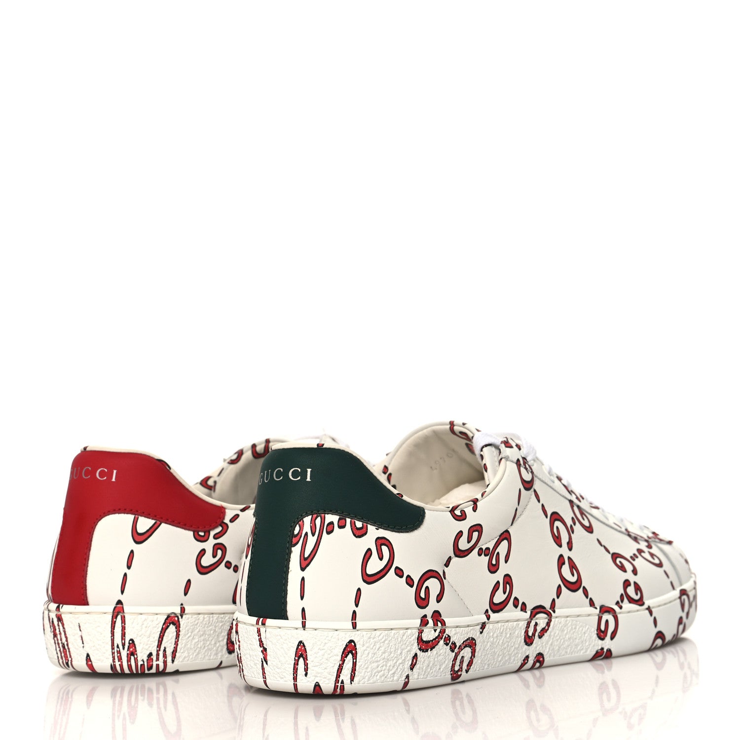 Gucci Calfskin GucciGhost Print Mens Ace Sneakers 11 White Hibiscus Red 5 of 12