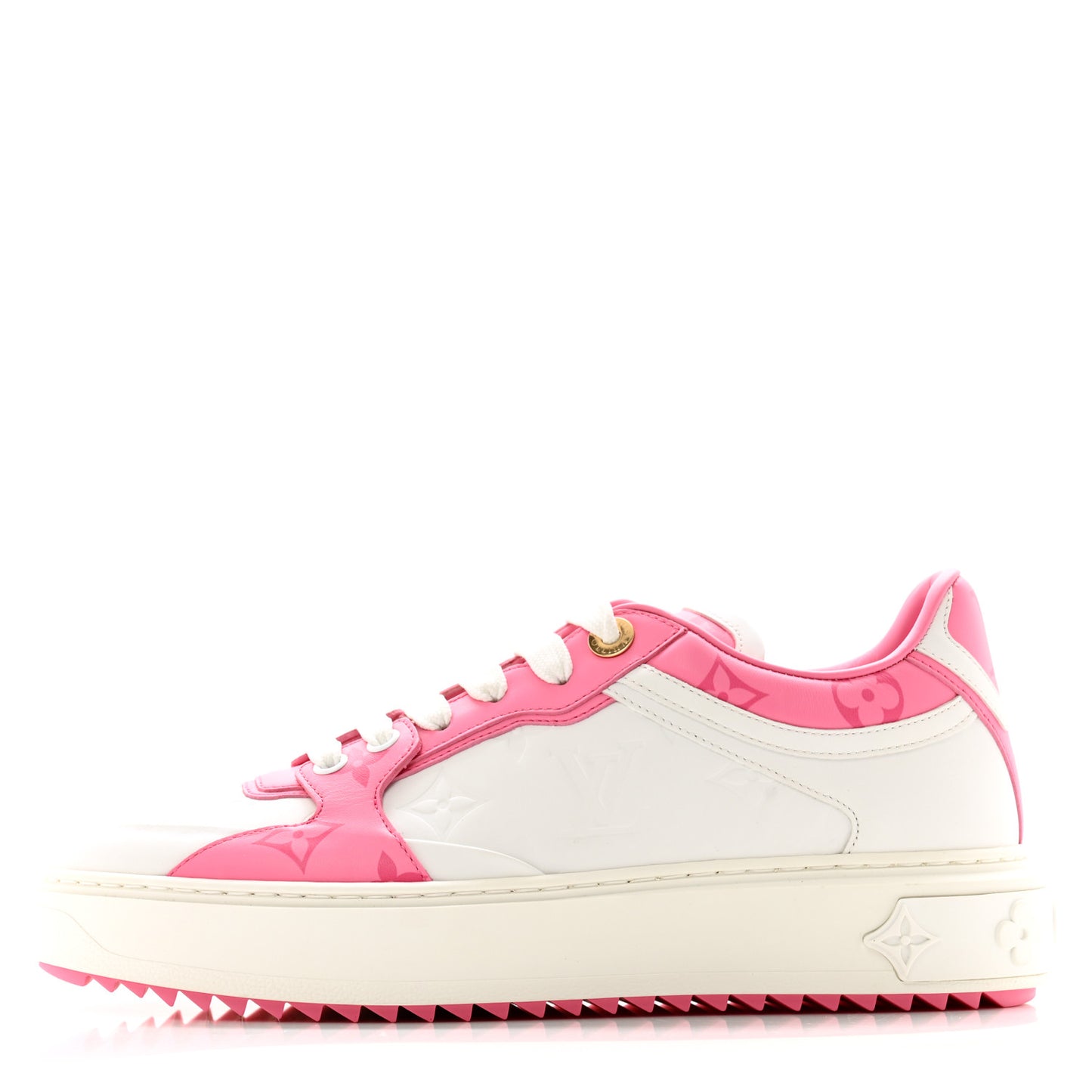 Lambskin Embossed Monogram Time Out Sneakers 37.5 White Pink