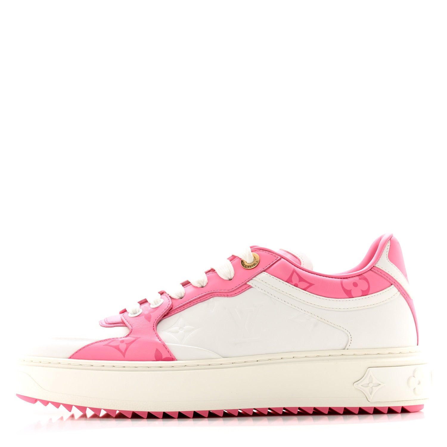 Louis Vuitton Lambskin Embossed Monogram Time Out Sneakers 37.5 White Pink 1 of 10