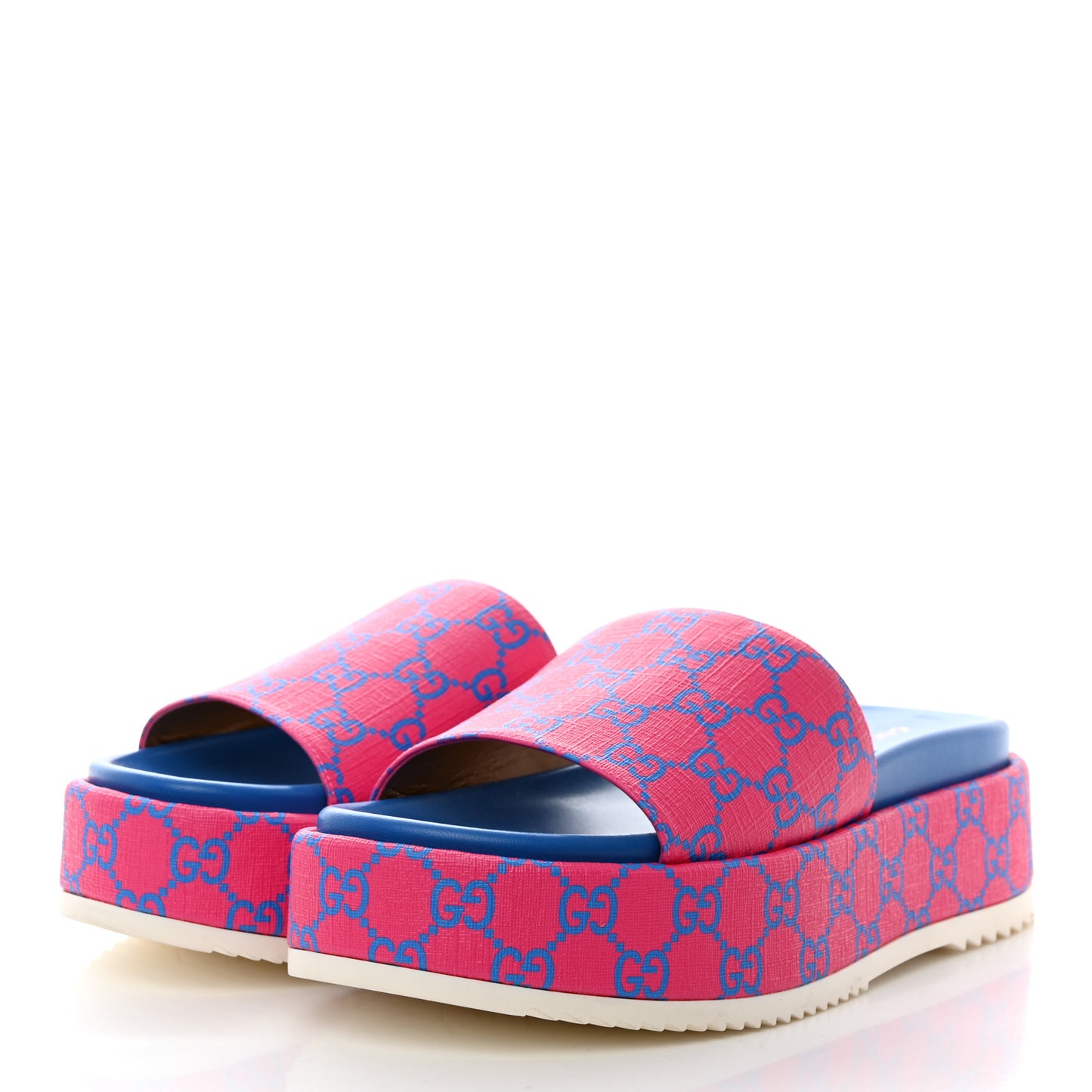 GG Supreme Joy Monogram Angelina Platform Slide Sandals 39.5 Fuxia Blue