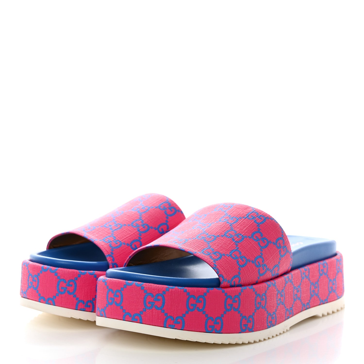 Gucci GG Supreme Joy Monogram Angelina Platform Slide Sandals 39.5 Fuxia Blue 3 of 8