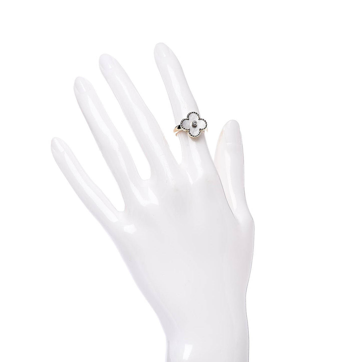 18K Yellow Gold Diamond Mother of Pearl Vintage Alhambra Ring 48 4.5